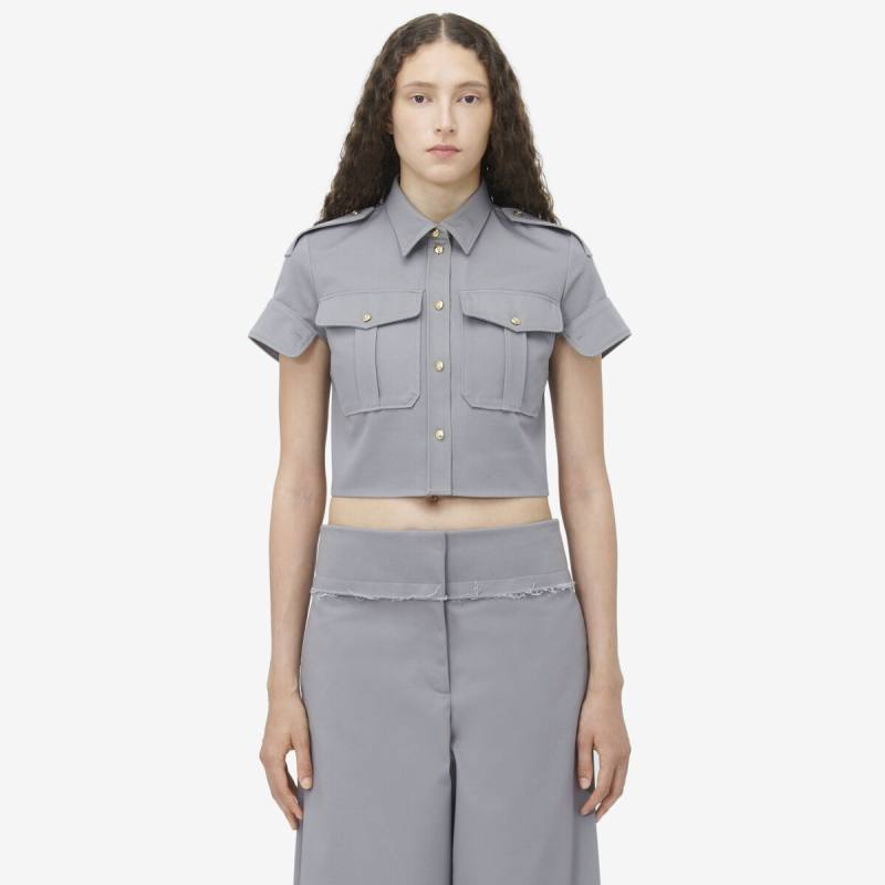 Alexander McQueen Women's Grey & Silver Cropped Utility Shirt​ - 46 (Cotton)